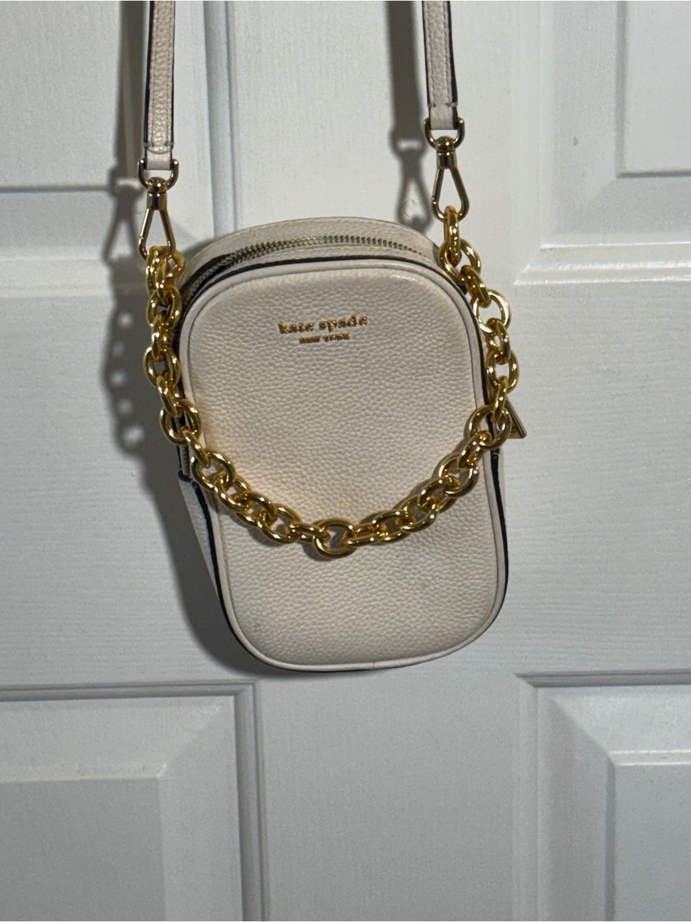 kate spade Cream Leather Crossbody with Gold Chain Accent